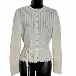 VTG 80s 90s CASTLEBERRY KNIT CARDIGAN RETRO COTTAGECORE OLD MONEY TIE WAIST M L